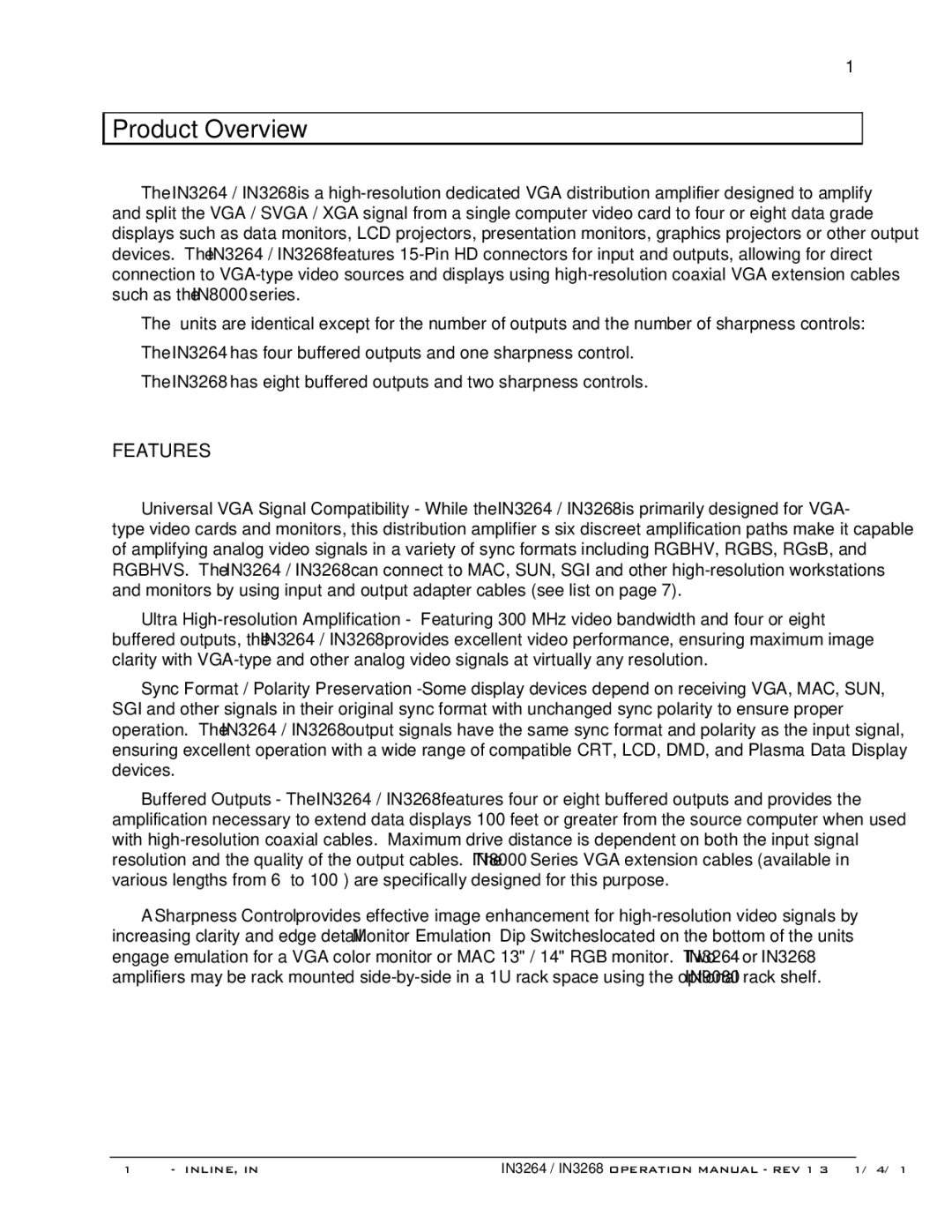 Sun Microsystems IN3264 operation manual Product Overview, Features 