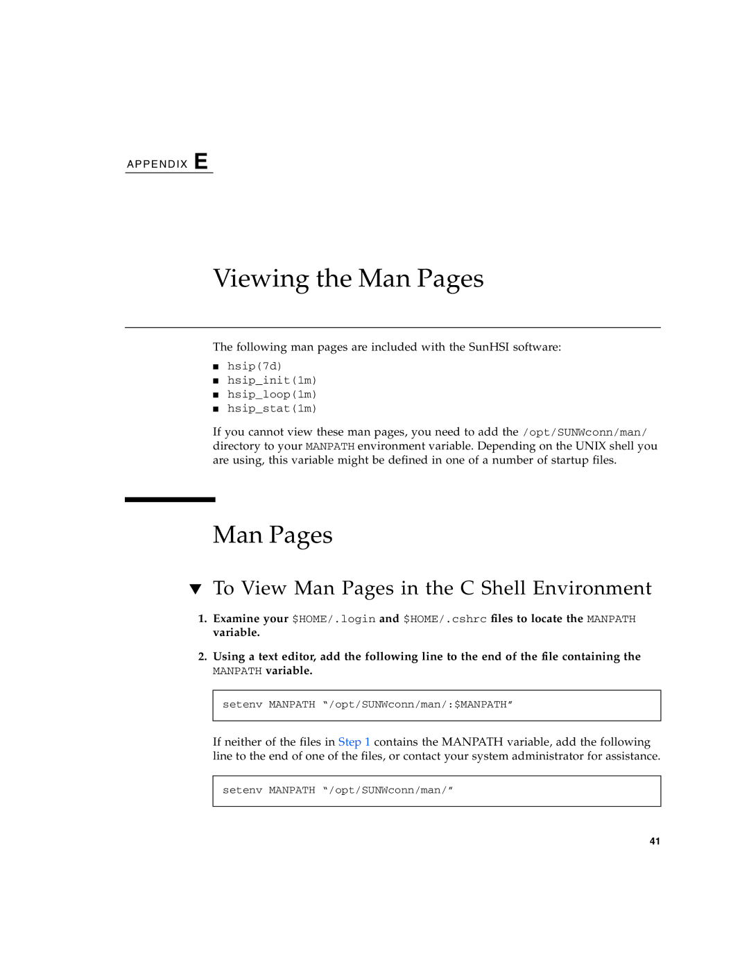 Sun Microsystems Interface Adapter manual Viewing the Man Pages, To View Man Pages in the C Shell Environment 