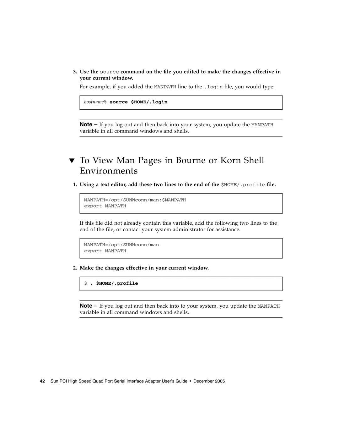 Sun Microsystems Interface Adapter manual To View Man Pages in Bourne or Korn Shell Environments 