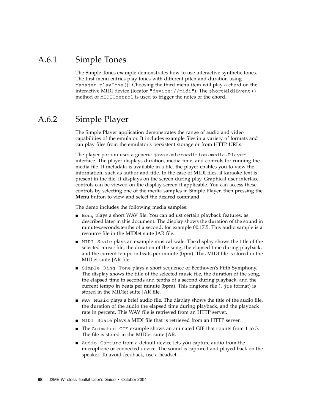 Sun Microsystems J2ME manual Simple Tones, Simple Player 