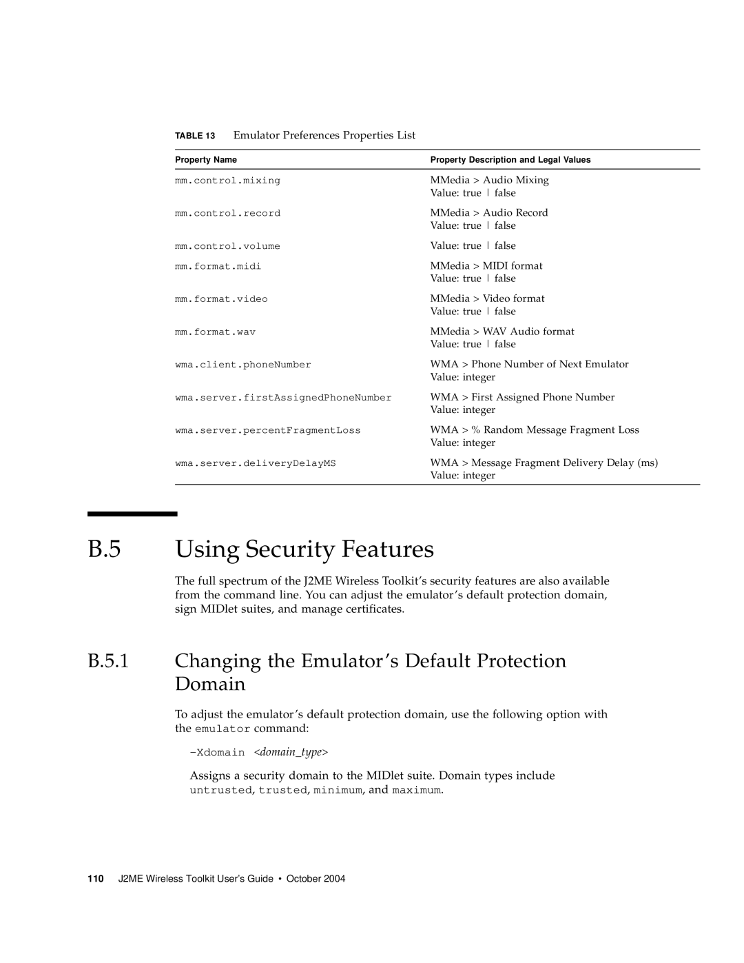 Sun Microsystems J2ME manual Using Security Features, Changing the Emulator’s Default Protection Domain 