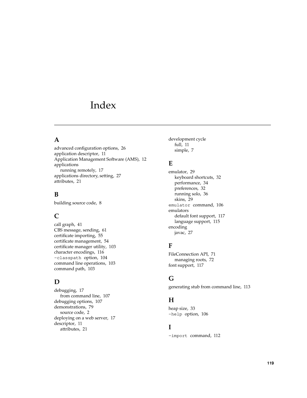 Sun Microsystems J2ME manual Index 