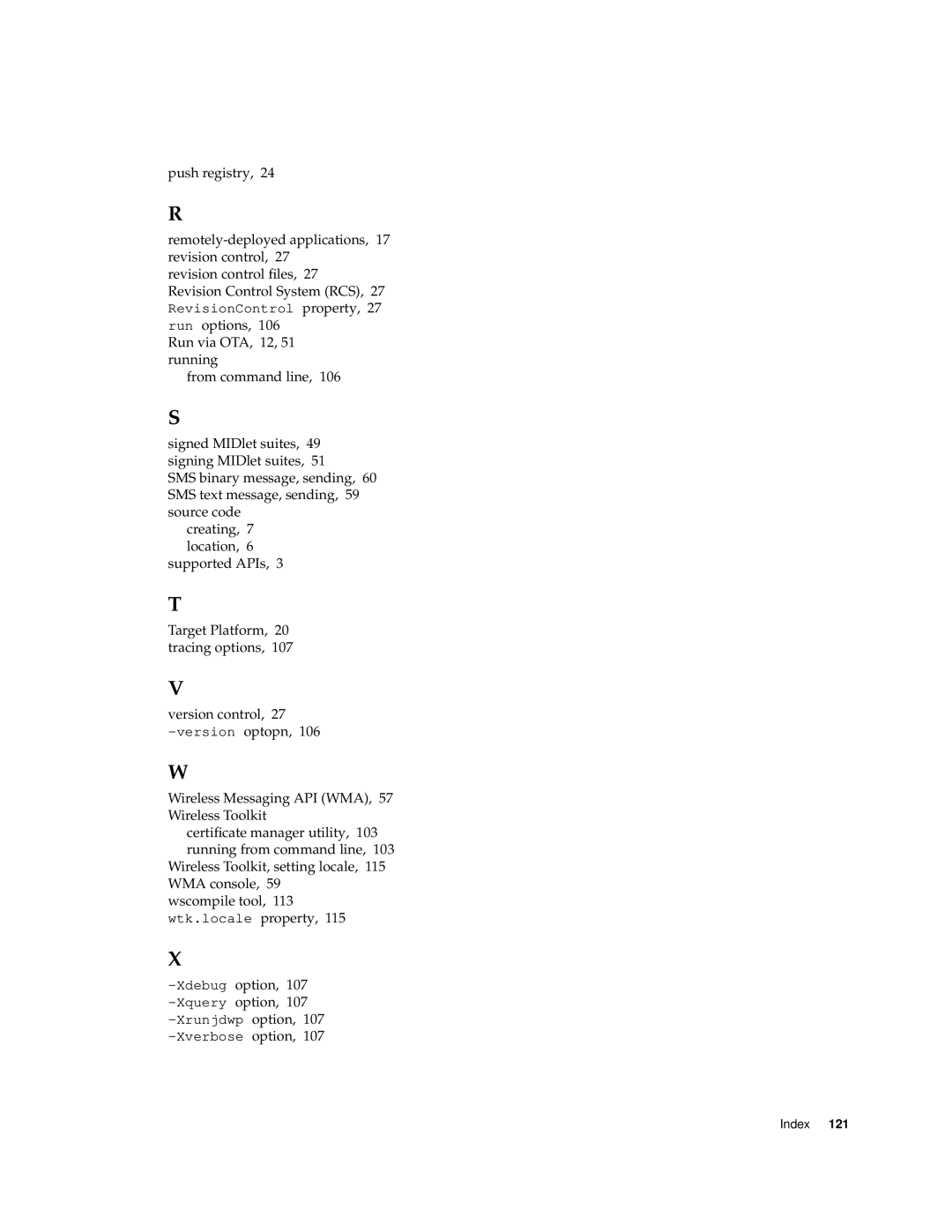 Sun Microsystems J2ME manual Index 