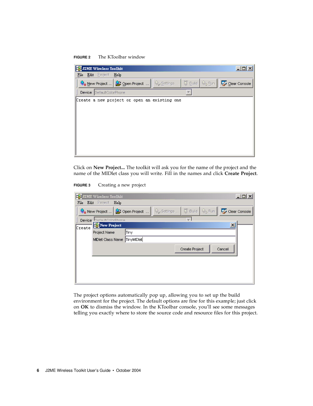 Sun Microsystems J2ME manual Creating a new project 