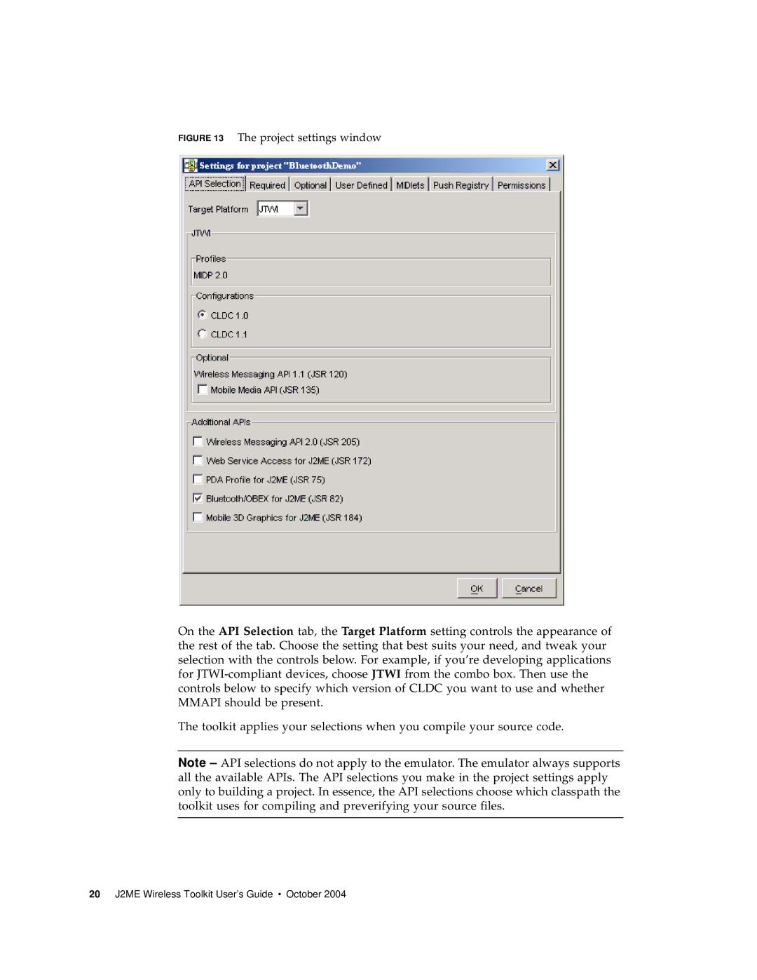 Sun Microsystems J2ME manual Project settings window 