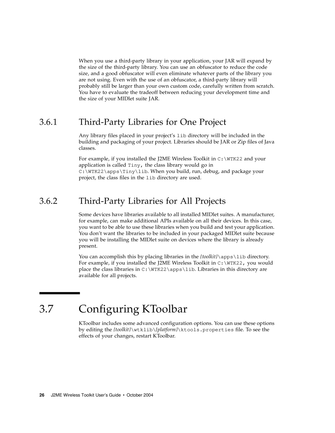 Sun Microsystems J2ME Configuring KToolbar, Third-Party Libraries for One Project, Third-Party Libraries for All Projects 