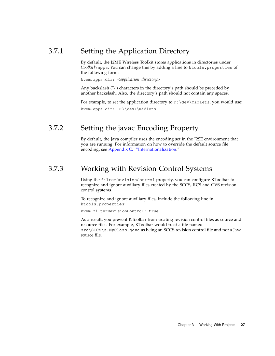 Sun Microsystems J2ME manual Setting the Application Directory, Setting the javac Encoding Property 