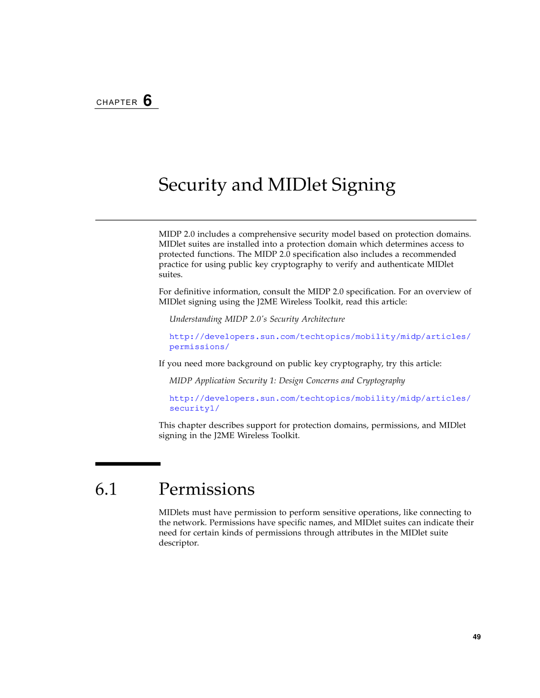 Sun Microsystems J2ME manual Security and MIDlet Signing, Permissions 