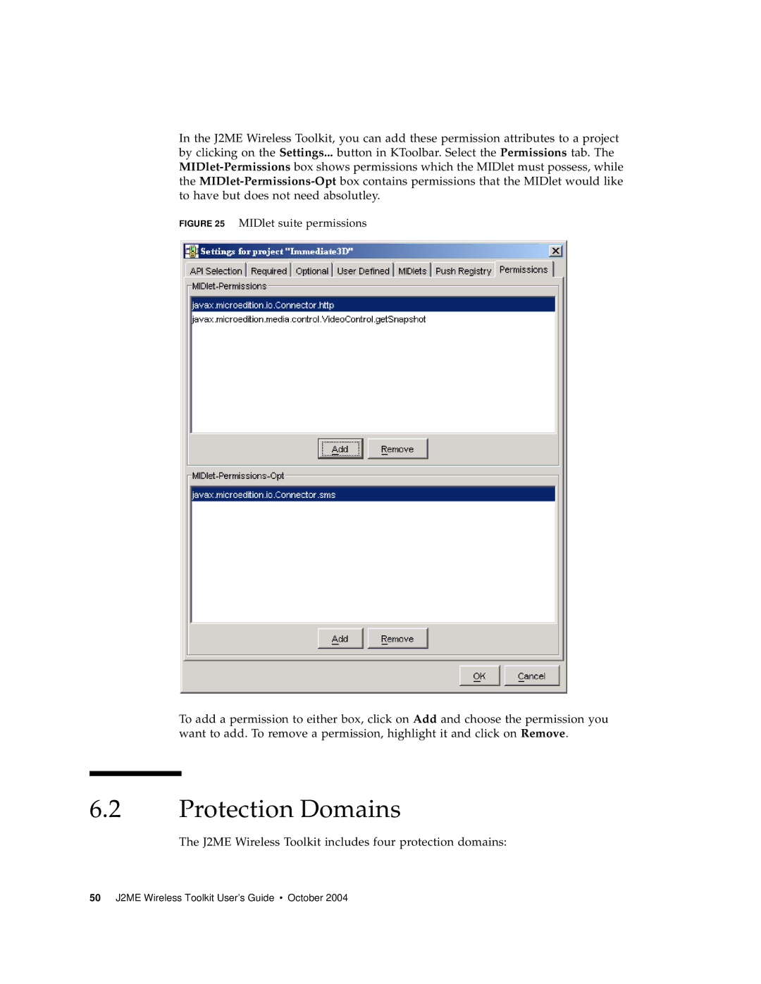 Sun Microsystems J2ME manual Protection Domains, MIDlet suite permissions 