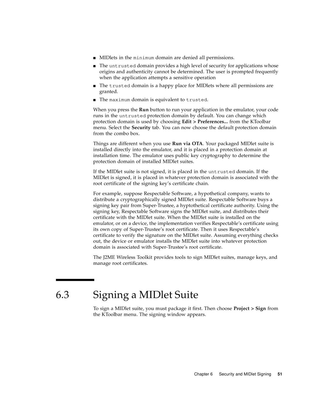 Sun Microsystems J2ME manual Signing a MIDlet Suite 