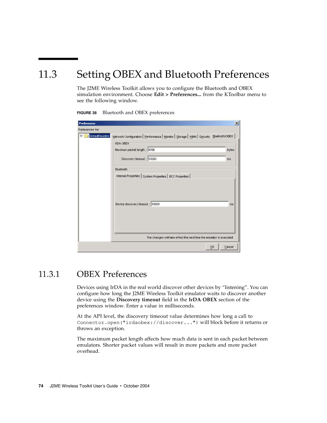 Sun Microsystems J2ME manual Setting Obex and Bluetooth Preferences, Obex Preferences 