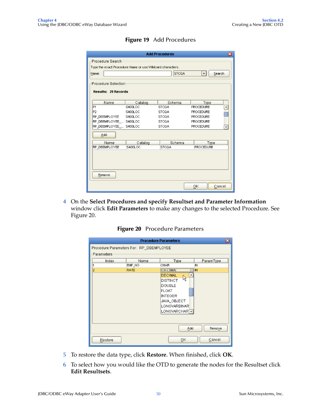 Sun Microsystems JDBC/ODBC Adapter manual Add Procedures 