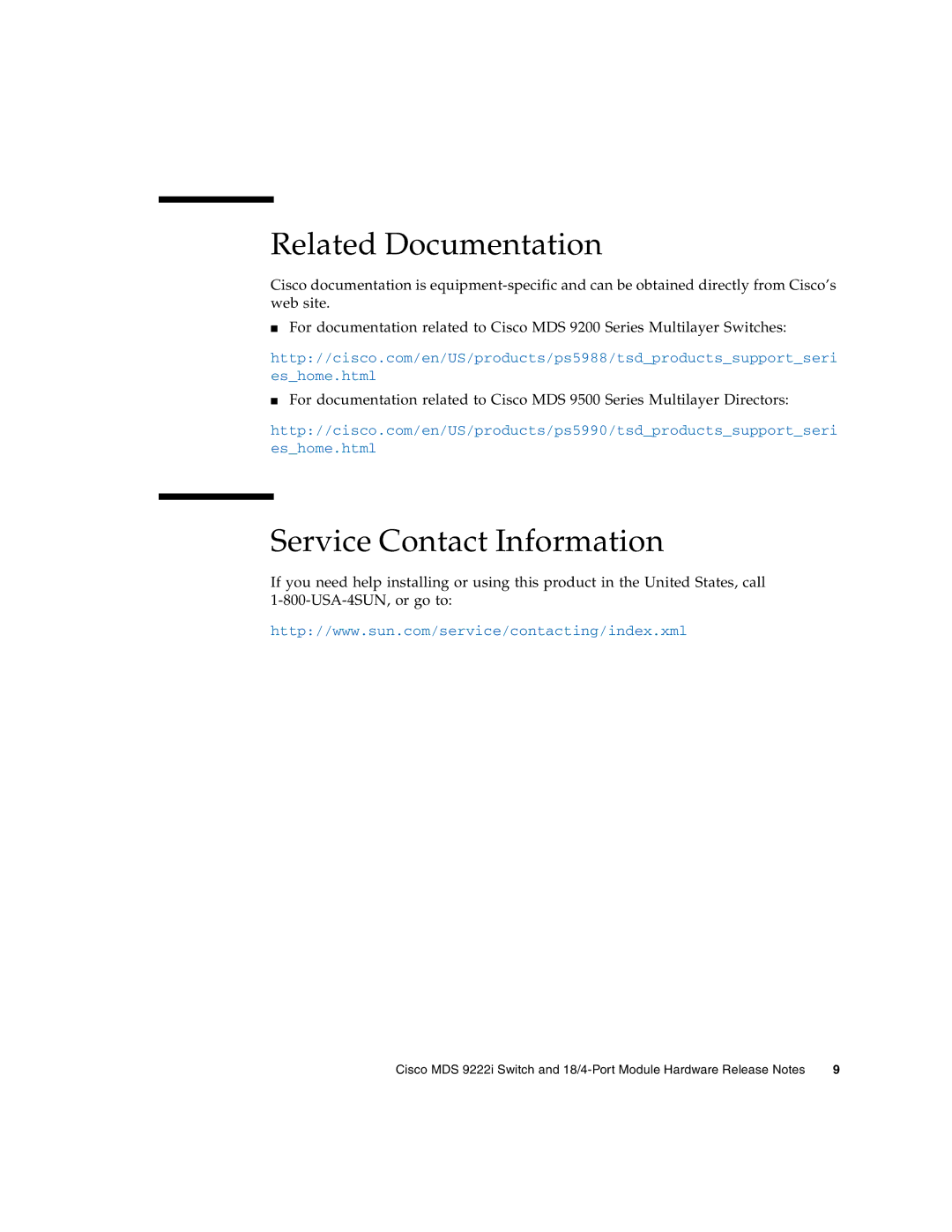 Sun Microsystems MDS 9222i manual Related Documentation, Service Contact Information 