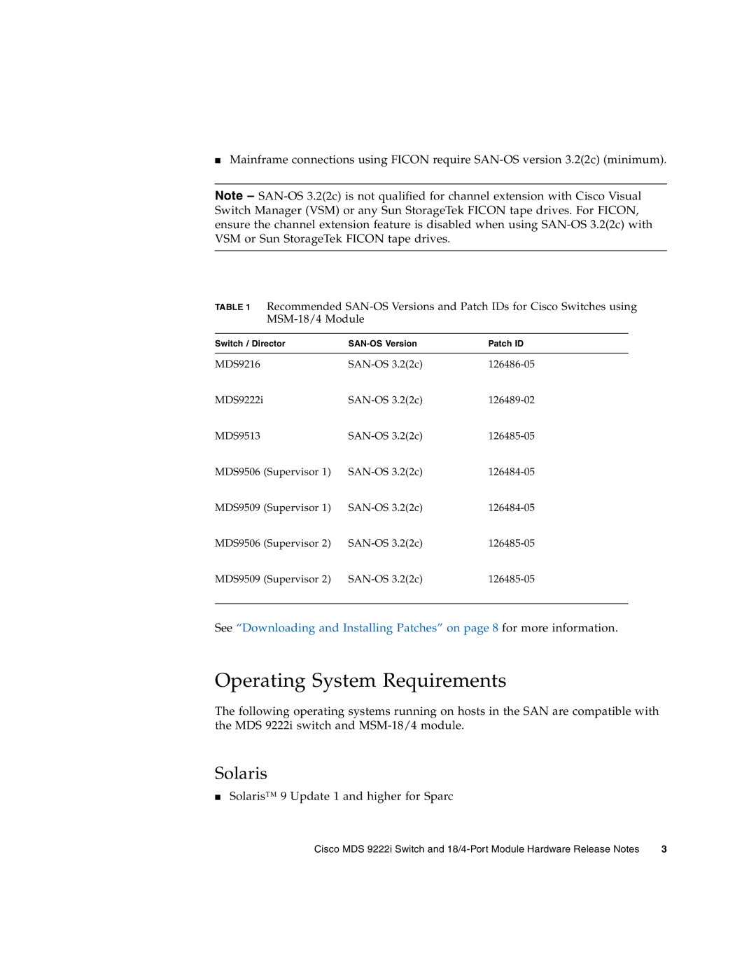 Sun Microsystems MDS 9222i manual Operating System Requirements, Solaris 