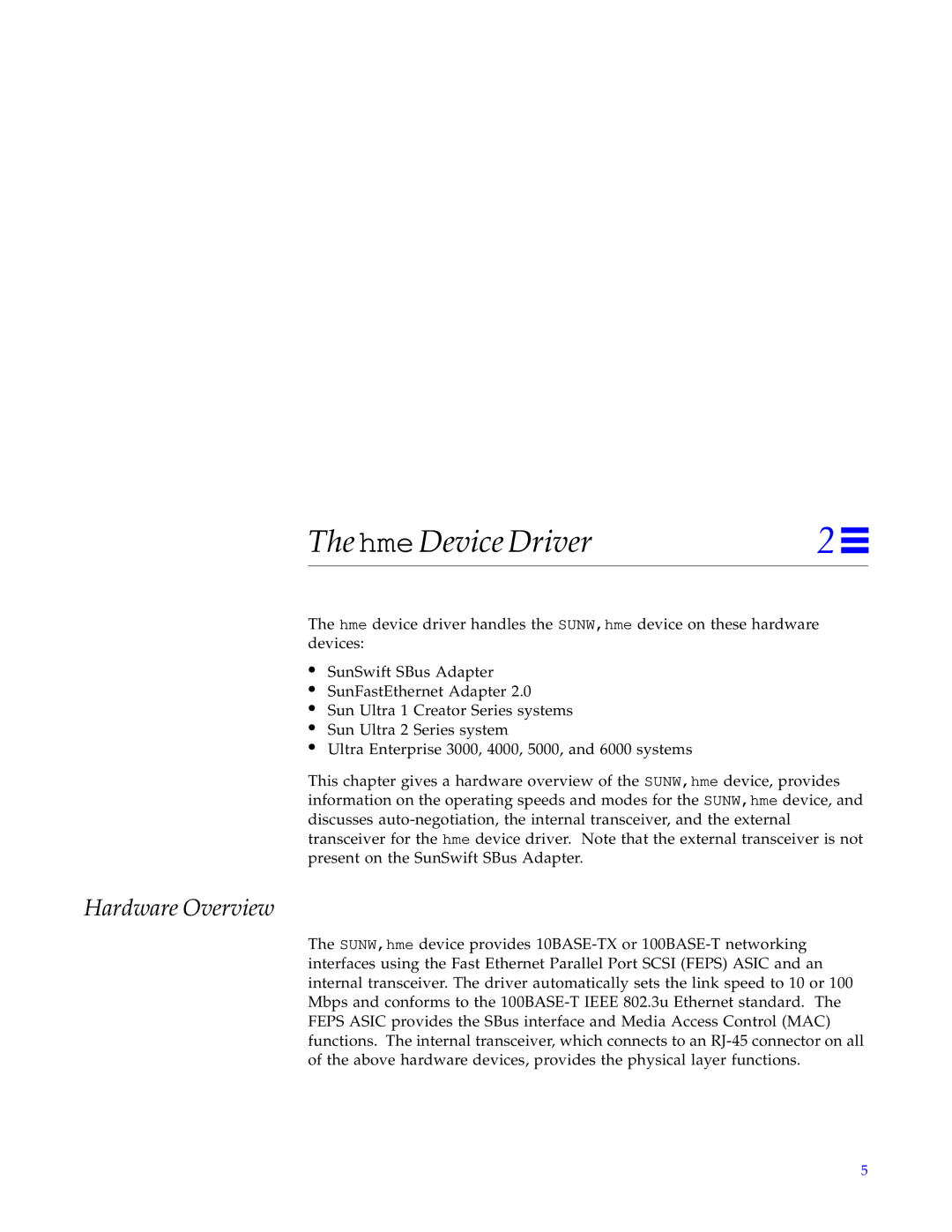 Sun Microsystems none manual Hme Device Driver, Hardware Overview 