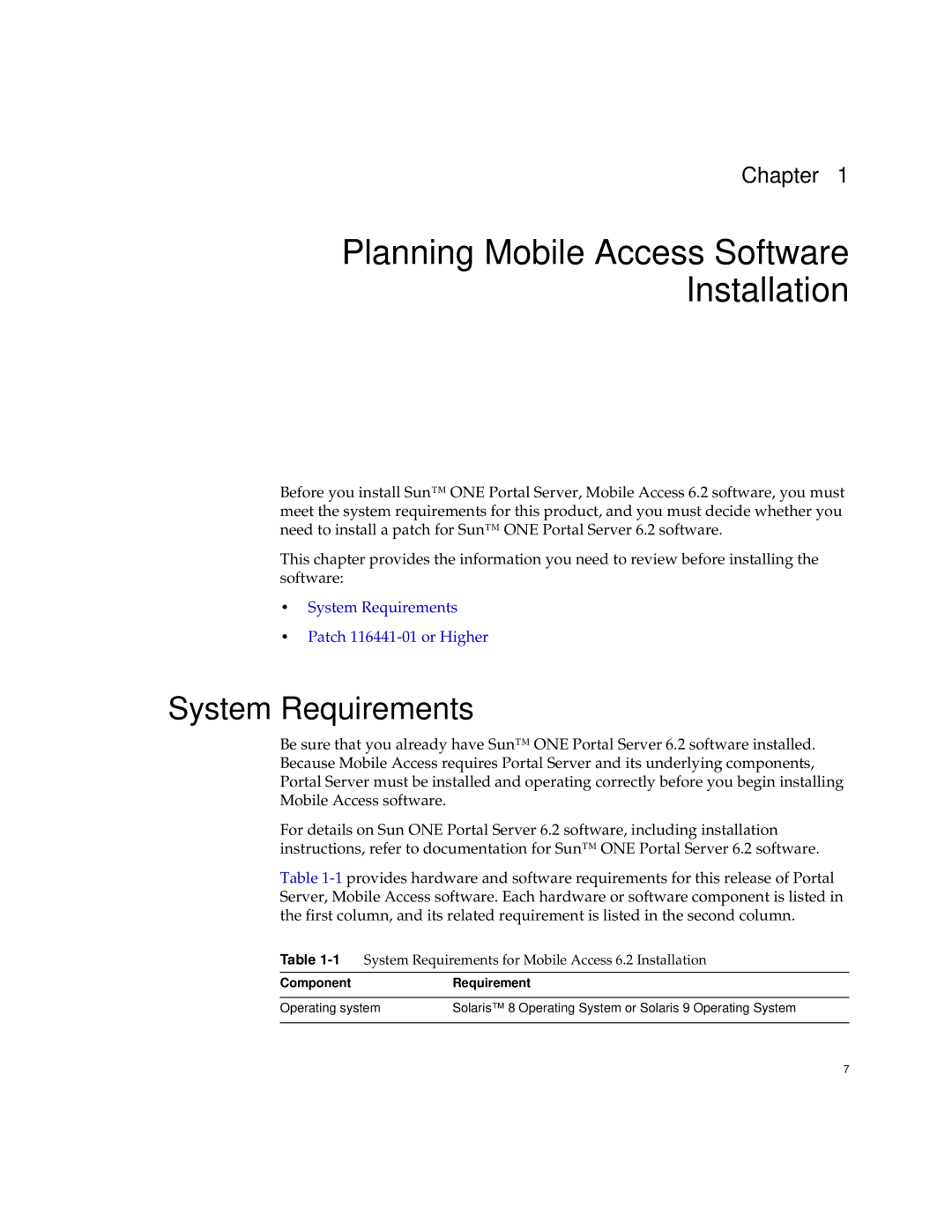 Sun Microsystems One Portal Server manual Planning Mobile Access Software Installation, System Requirements 