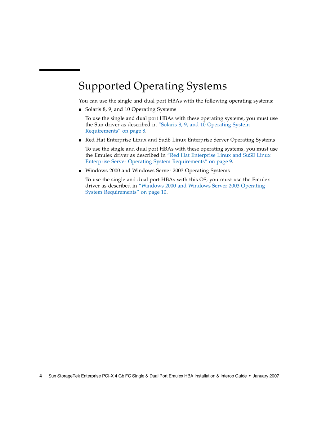 Sun Microsystems PCI-X manual Supported Operating Systems 