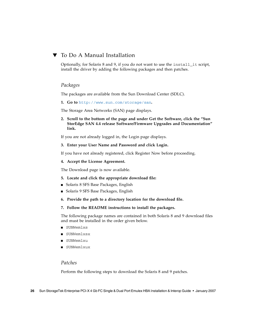 Sun Microsystems PCI-X manual To Do a Manual Installation, Packages 