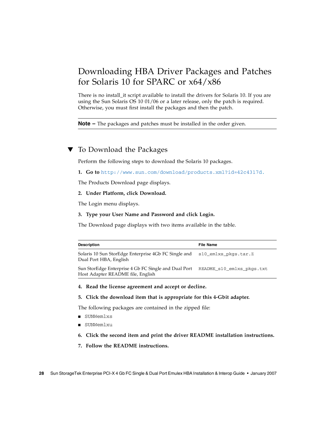 Sun Microsystems PCI-X manual To Download the Packages, Type your User Name and Password and click Login 