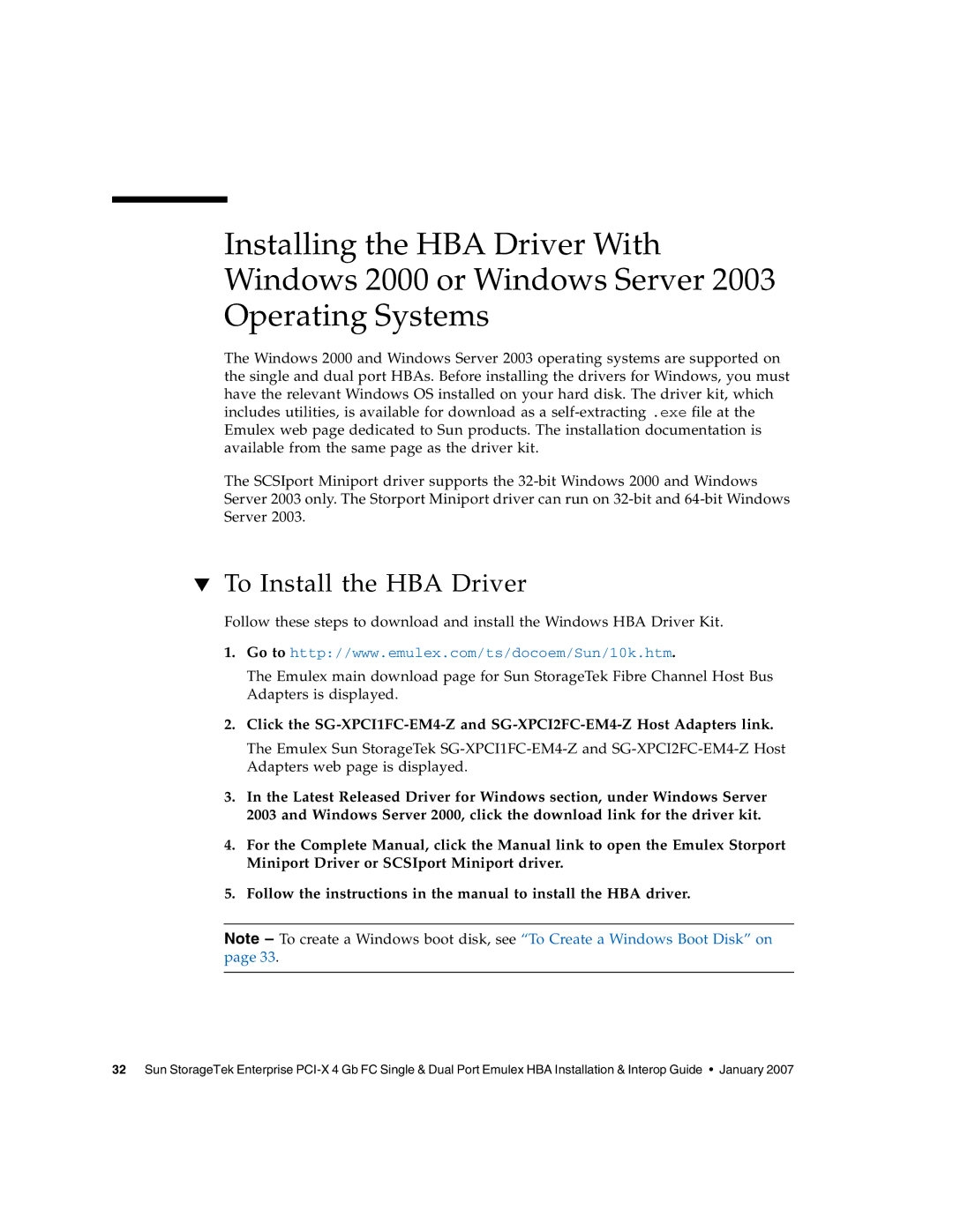 Sun Microsystems PCI-X manual To Install the HBA Driver 