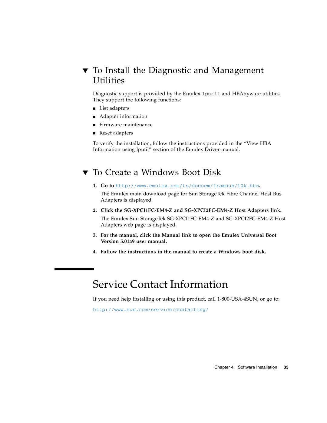 Sun Microsystems PCI-X manual To Install the Diagnostic and Management Utilities, To Create a Windows Boot Disk 