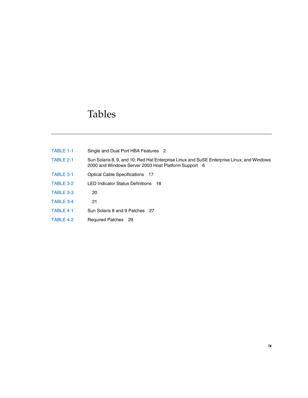 Sun Microsystems PCI-X manual Tables 