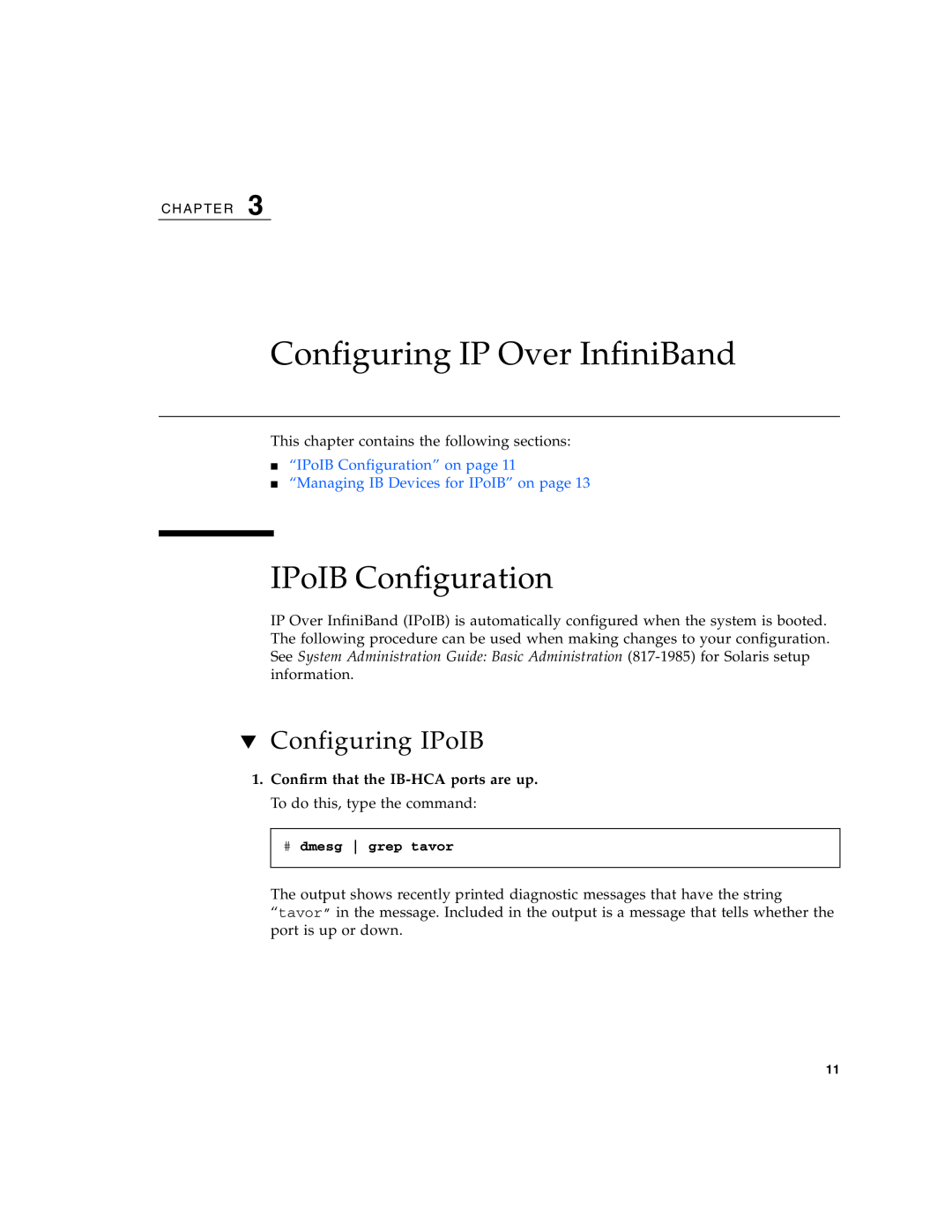 Sun Microsystems PCI manual Configuring IP Over InfiniBand, IPoIB Configuration, Configuring IPoIB 