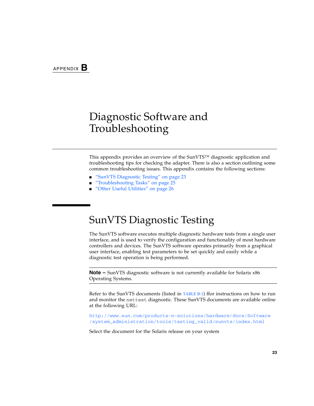 Sun Microsystems PCI manual Diagnostic Software and Troubleshooting, SunVTS Diagnostic Testing 