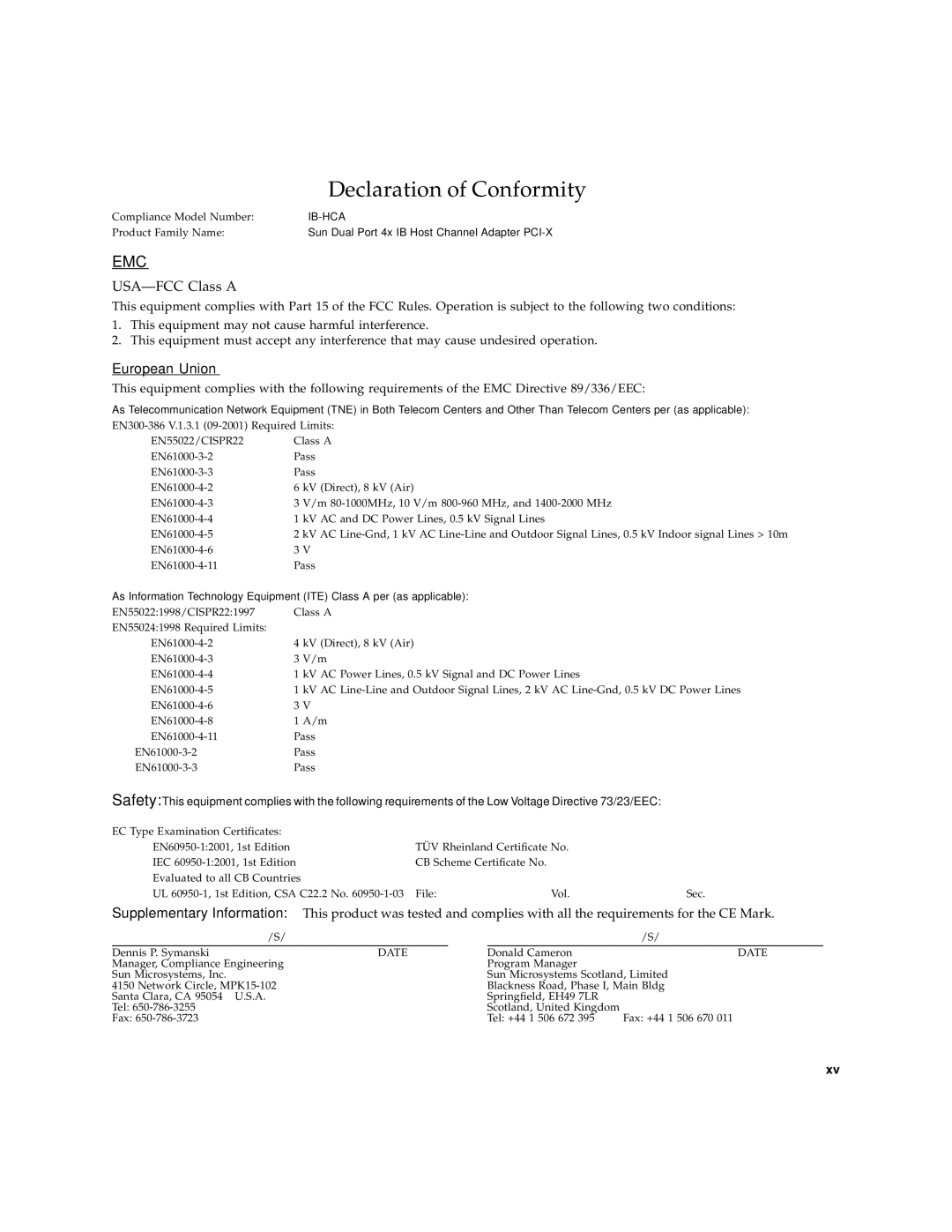 Sun Microsystems PCI manual Declaration of Conformity 