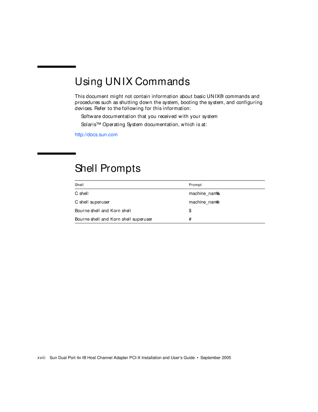 Sun Microsystems PCI manual Using Unix Commands, Shell Prompts 