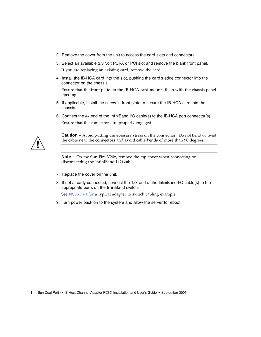 Sun Microsystems PCI manual See -1for a typical adapter to switch cabling example 