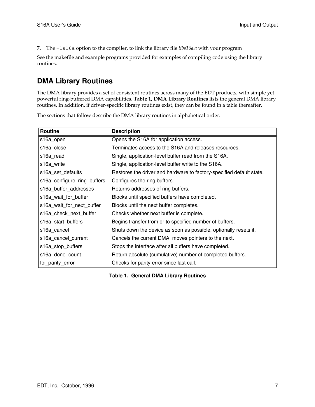 Sun Microsystems S16A manual Routine Description, General DMA Library Routines 