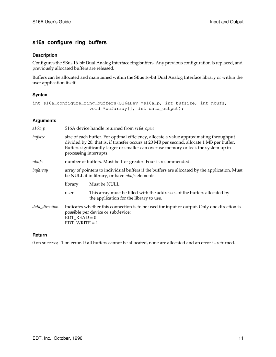 Sun Microsystems S16A manual S16aconfigureringbuffers, Arguments 