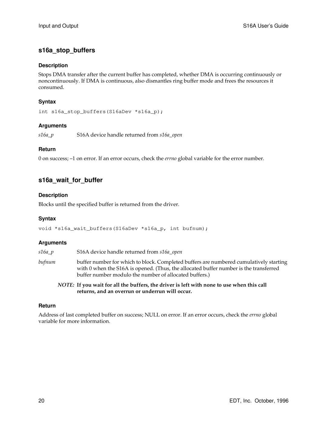 Sun Microsystems S16A manual S16astopbuffers, S16awaitforbuffer 