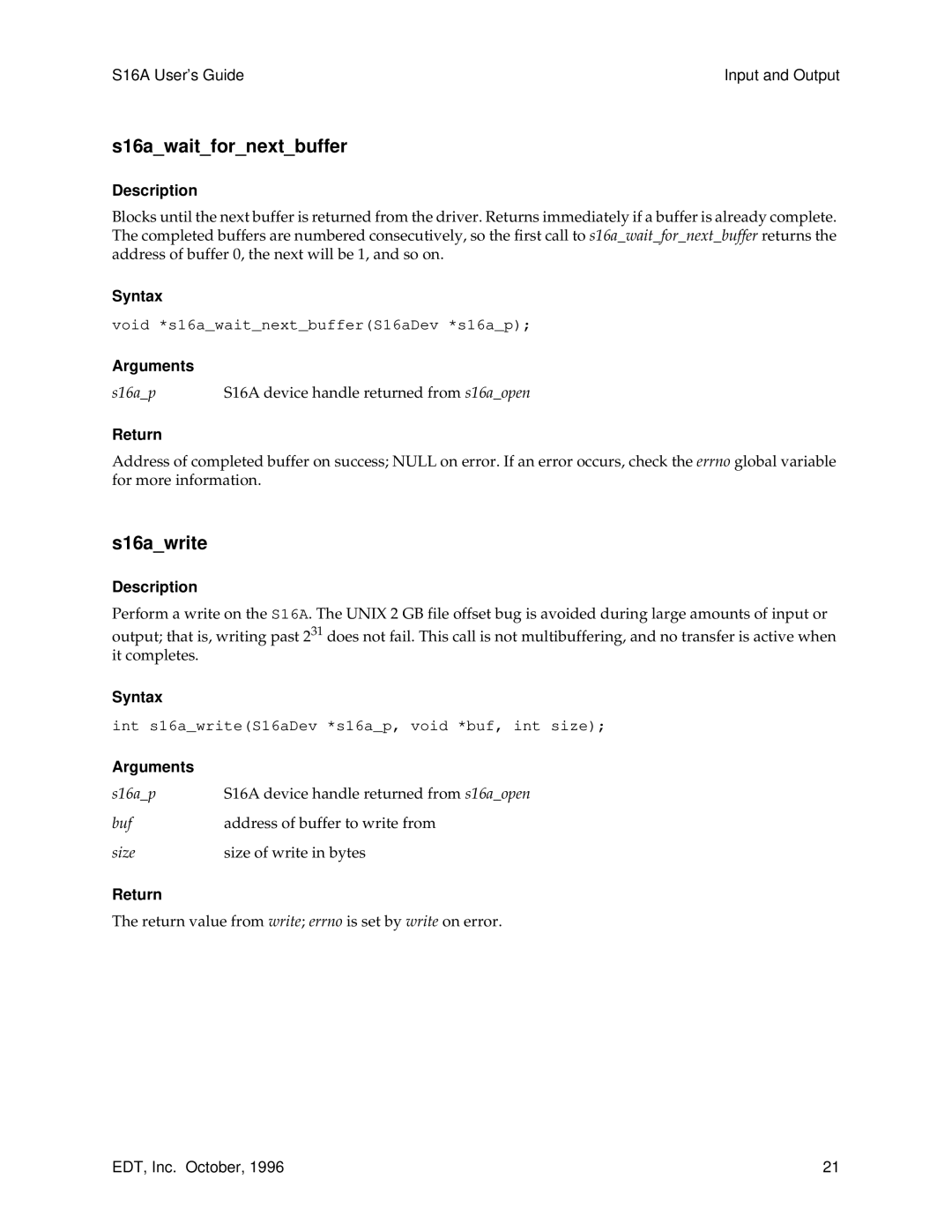 Sun Microsystems S16A manual S16awaitfornextbuffer, S16awrite 