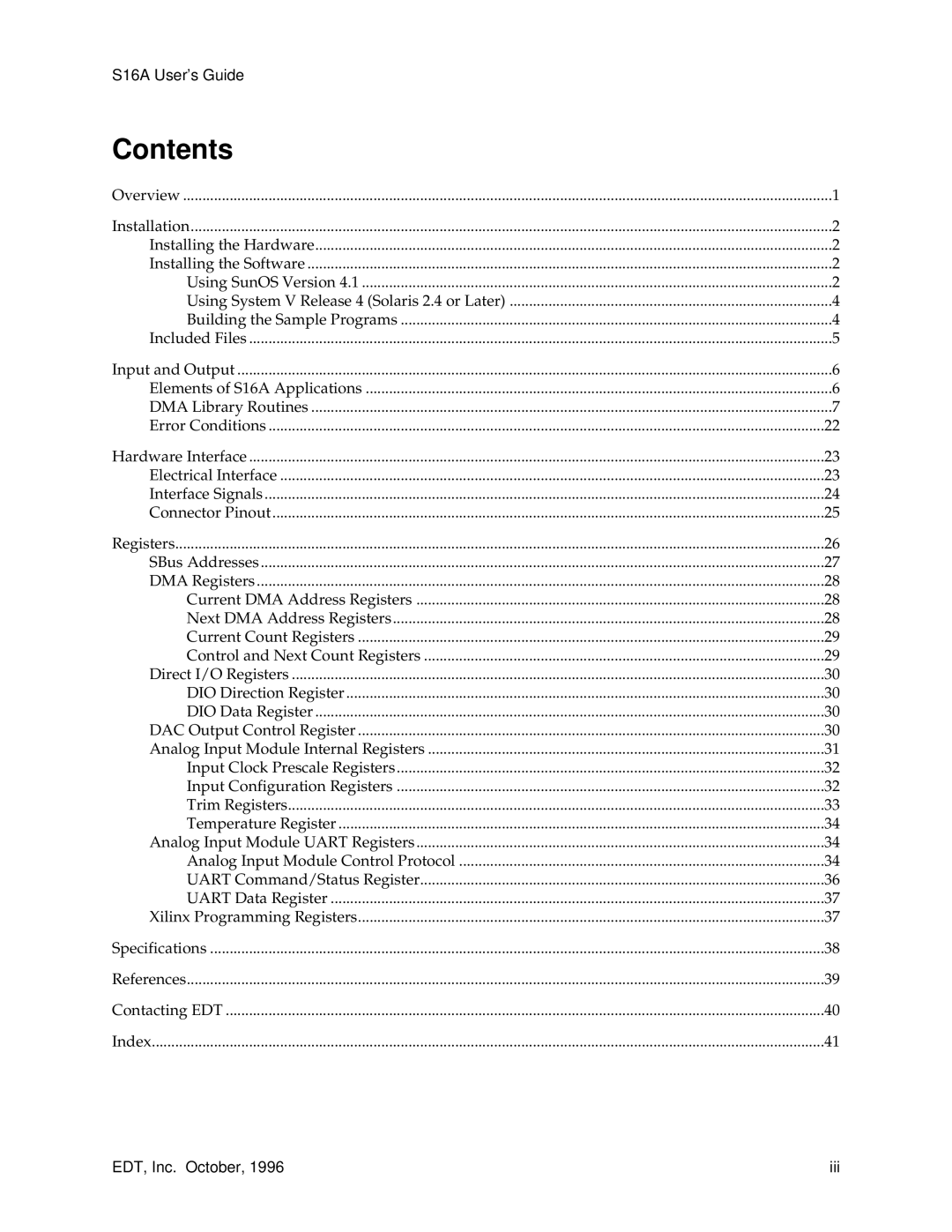 Sun Microsystems S16A manual Contents 