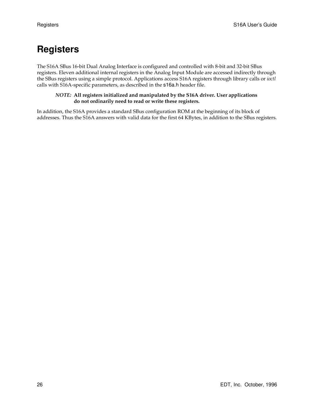 Sun Microsystems S16A manual Registers 