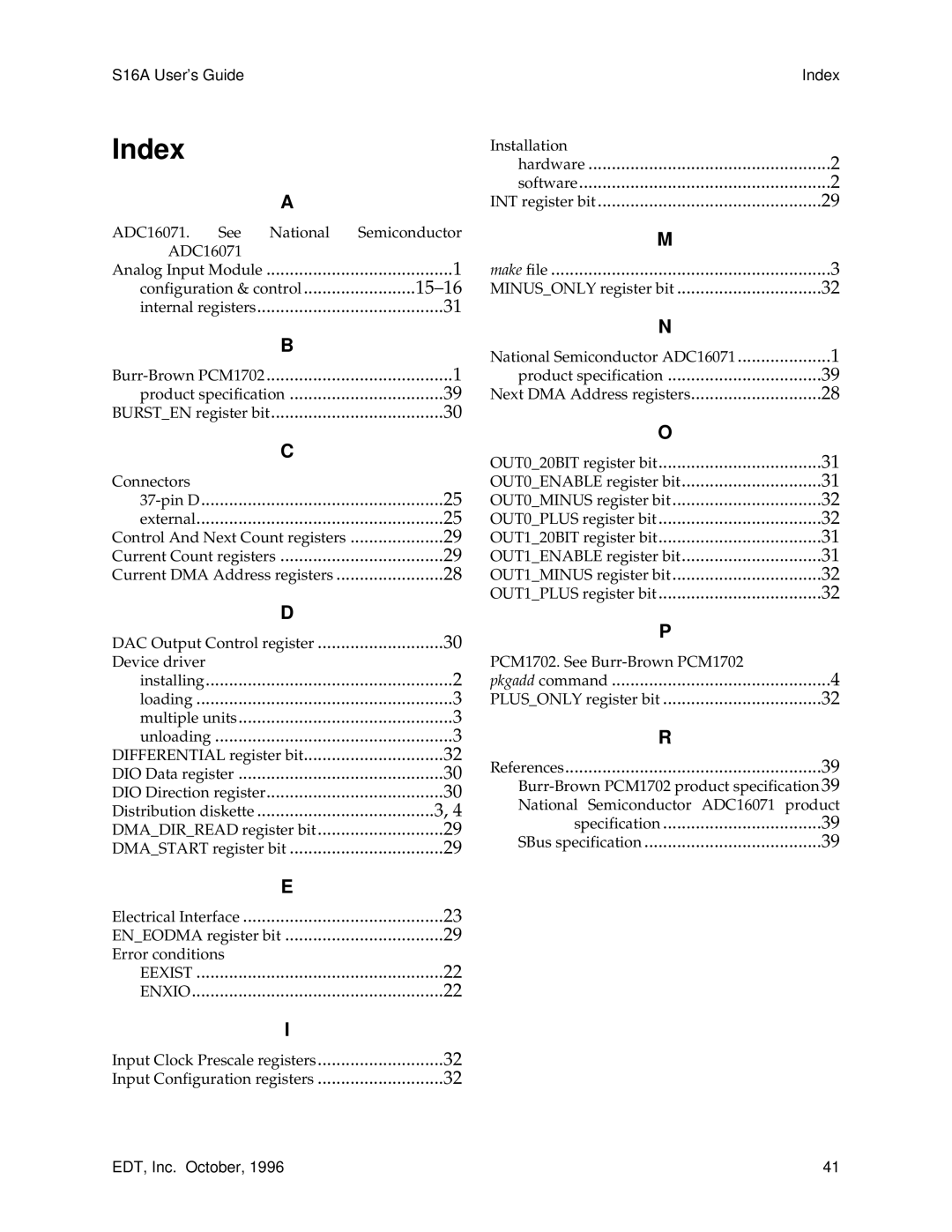 Sun Microsystems S16A manual Index, 15-16 