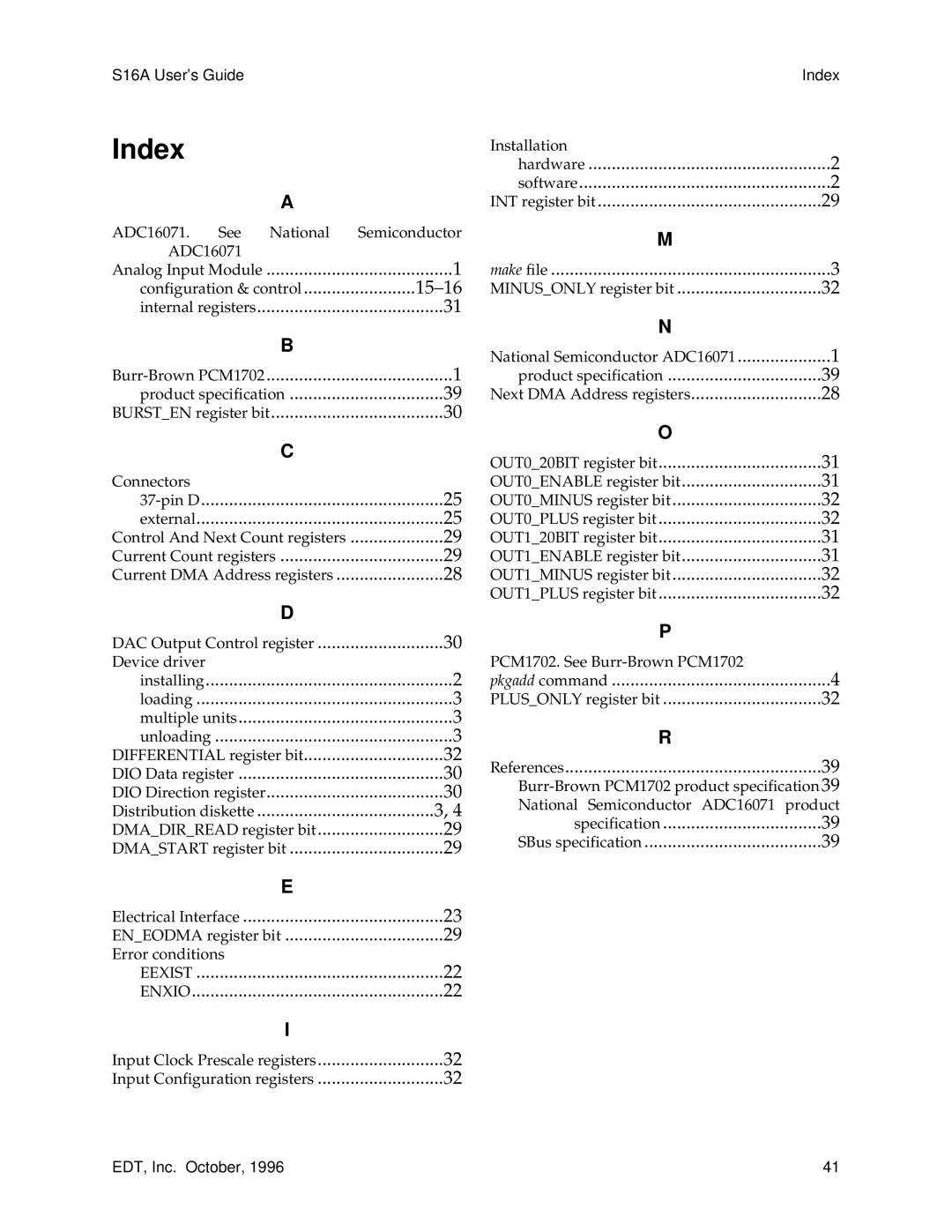 Sun Microsystems S16A manual Index 