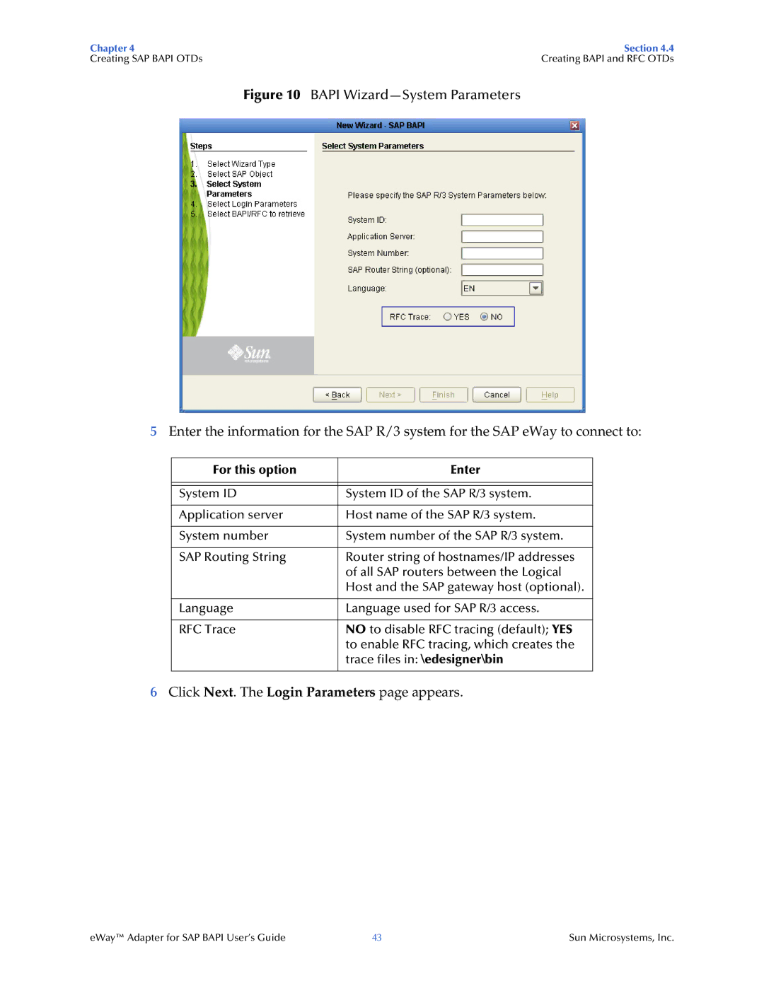 Sun Microsystems SAP BAPI manual Bapi Wizard-System Parameters 