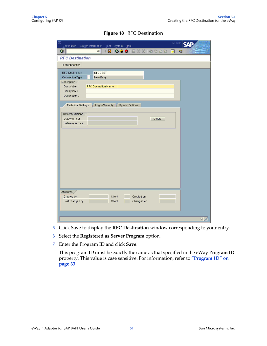 Sun Microsystems SAP BAPI manual Select the Registered as Server Program option 