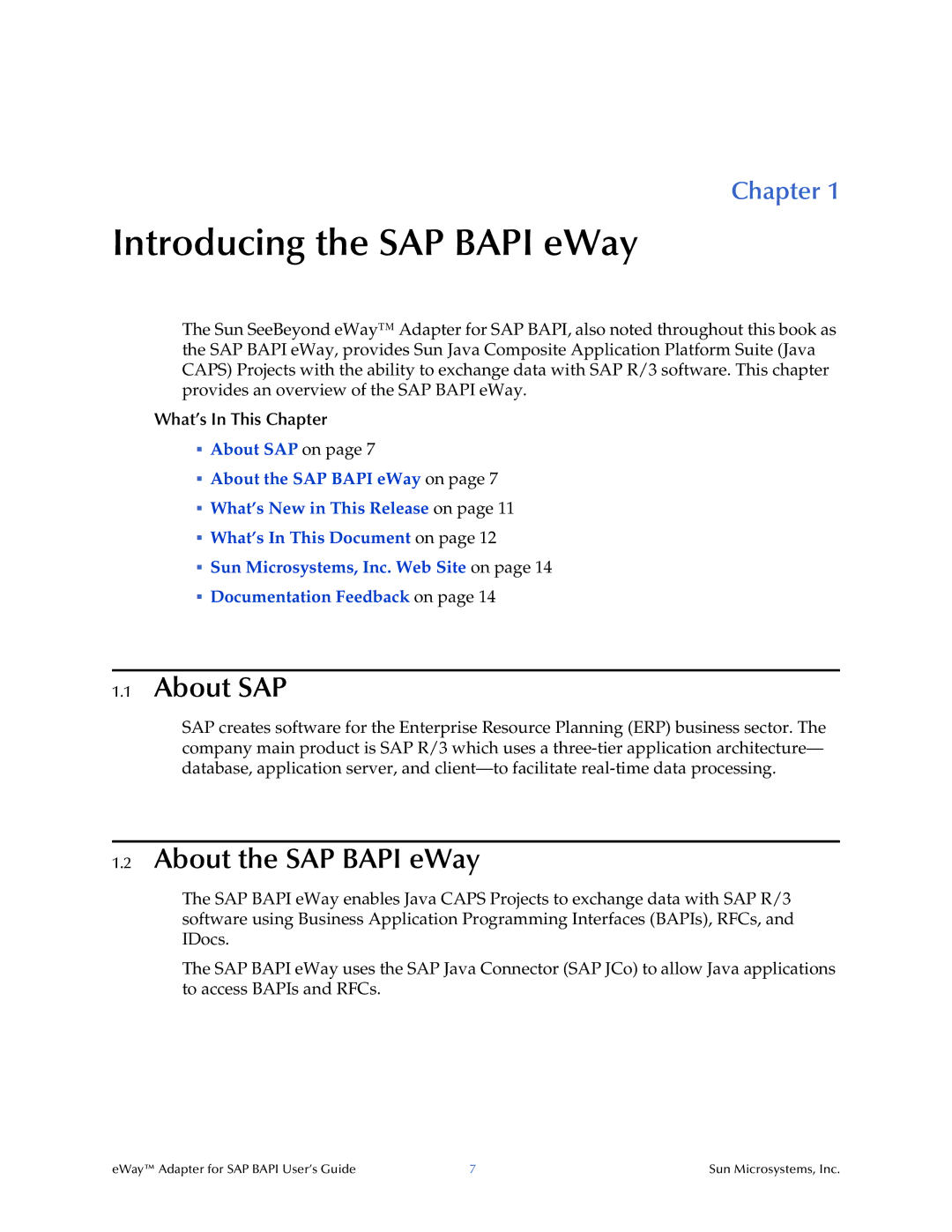 Sun Microsystems SAP BAPI manual About SAP, About the SAP Bapi eWay, What’s In This Chapter 