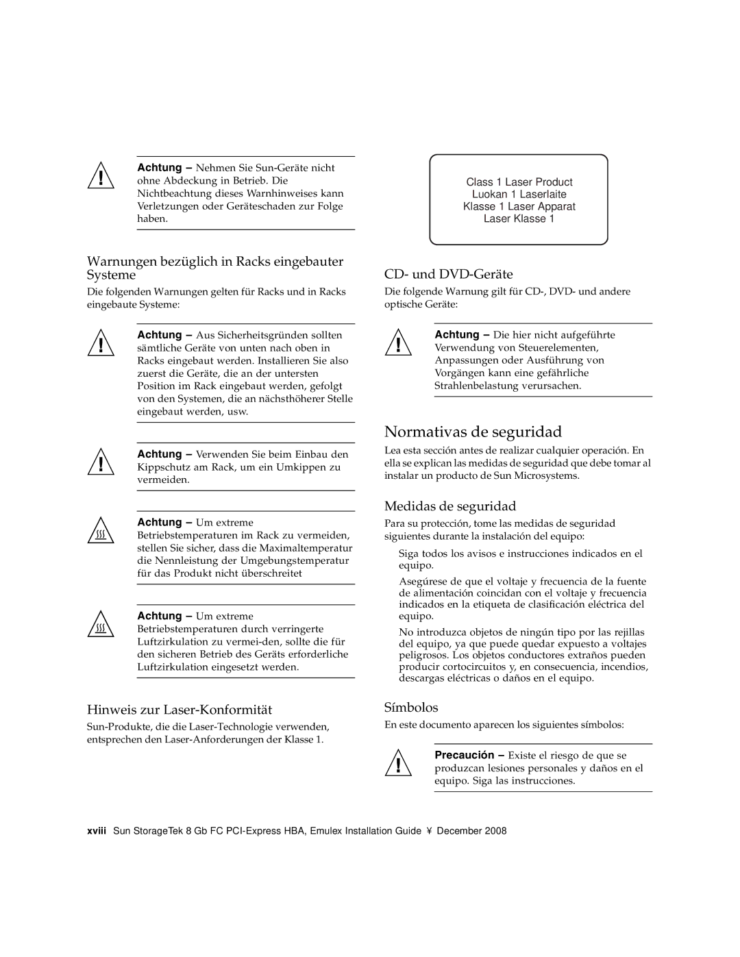 Sun Microsystems SG-XPCIE2FC-EM8-Z, SG-XPCIE1FC-EM8-Z manual Normativas de seguridad 