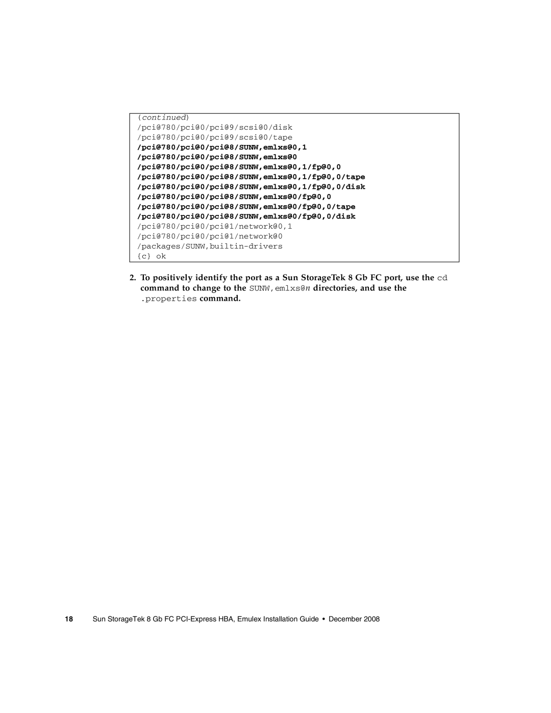 Sun Microsystems SG-XPCIE2FC-EM8-Z, SG-XPCIE1FC-EM8-Z manual Properties command 