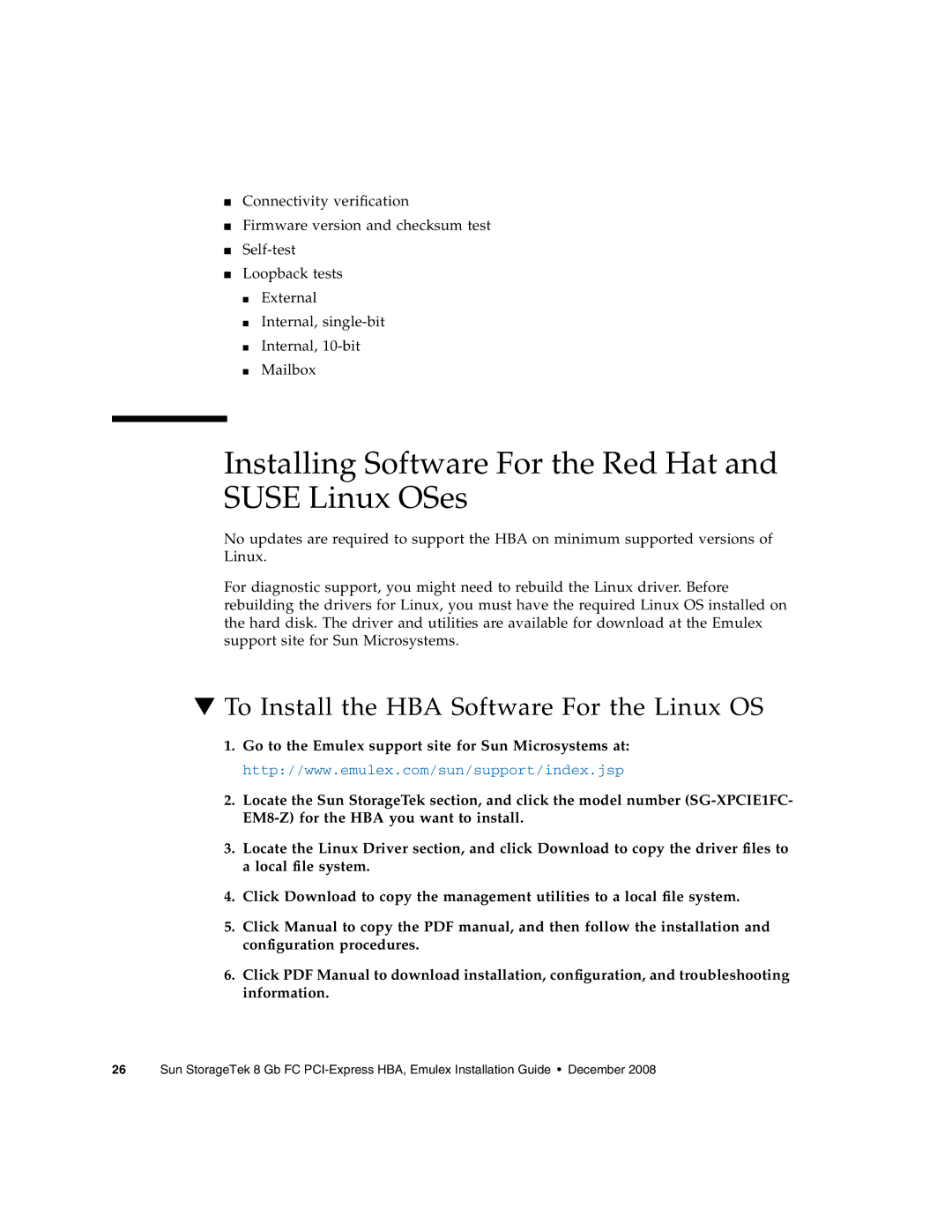 Sun Microsystems SG-XPCIE2FC-EM8-Z, SG-XPCIE1FC-EM8-Z manual Installing Software For the Red Hat and Suse Linux OSes 