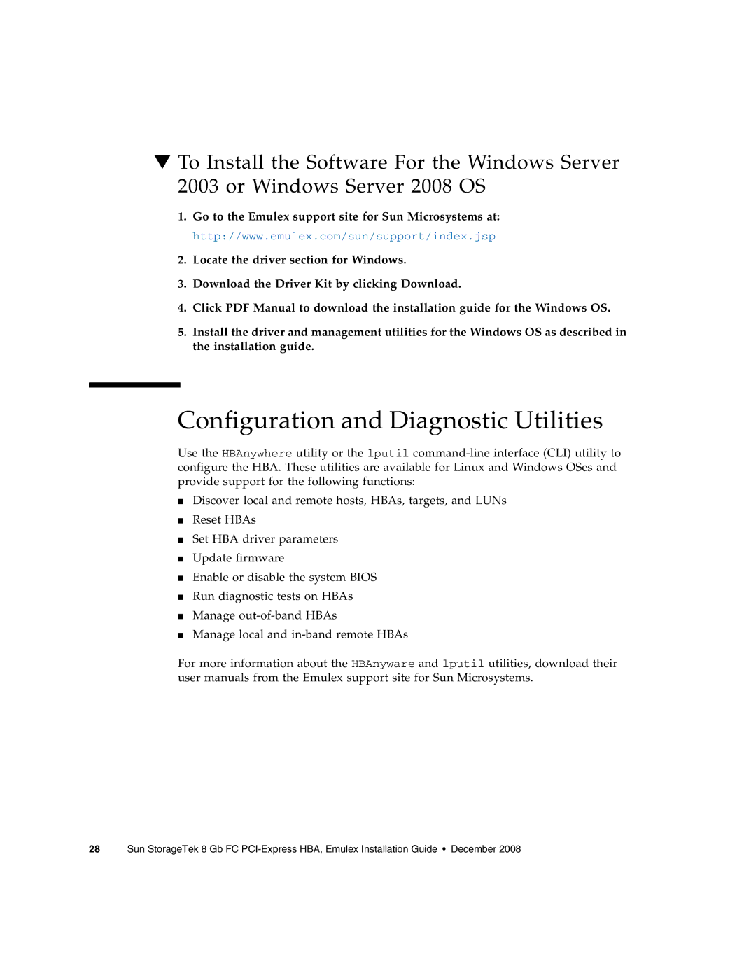 Sun Microsystems SG-XPCIE2FC-EM8-Z, SG-XPCIE1FC-EM8-Z manual Configuration and Diagnostic Utilities 