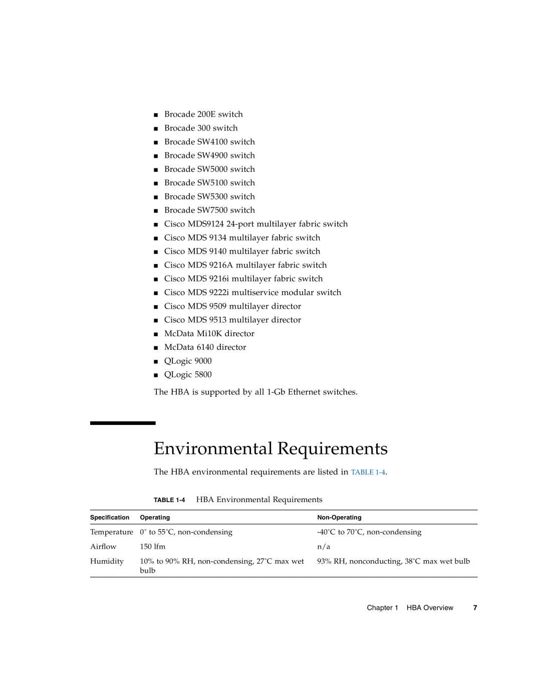 Sun Microsystems SG-XPCIE1FC-EM8-Z, SG-XPCIE2FC-EM8-Z manual Environmental Requirements 