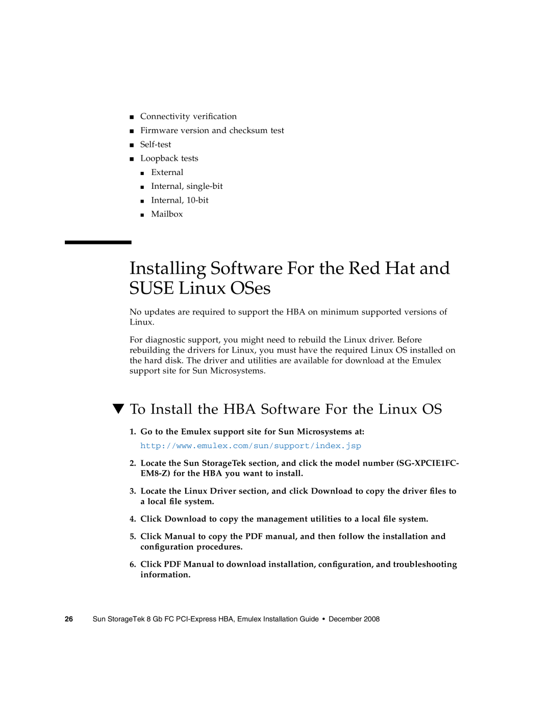 Sun Microsystems SG-XPCIE2FC-EM8-Z, SG-XPCIE1FC-EM8-Z manual Installing Software For the Red Hat and SUSE Linux OSes 