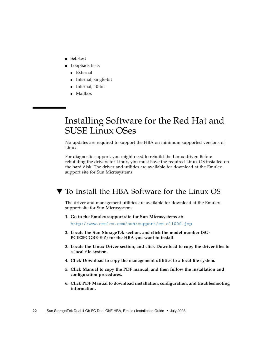 Sun Microsystems SG-XPCIE2FCGBE-E-Z manual Installing Software for the Red Hat and SUSE Linux OSes 