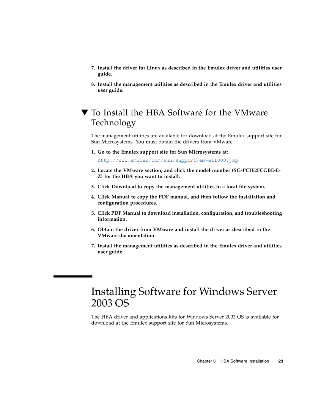 Sun Microsystems SG-XPCIE2FCGBE-E-Z manual Installing Software for Windows Server 2003 OS 